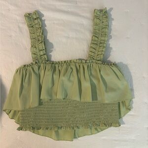 Green Ruffled Crop Top